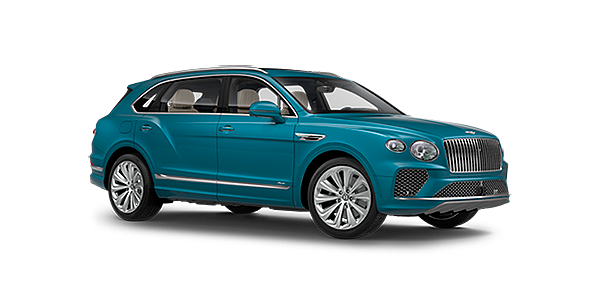 Bentley Perth Bentley Bentayga EWB Azure front side angled view in Topaz blue coloured exterior. 