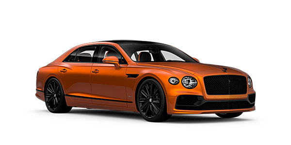 Bentley Perth Bentley Flying Spur Speed front side angled view in Orange Flame coloured exterior. 