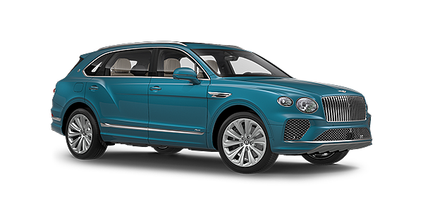 Bentley Perth Bentayga Extended Wheelbase Azure luxury SUV front three quarter in Topaz Blue by Mulliner paint